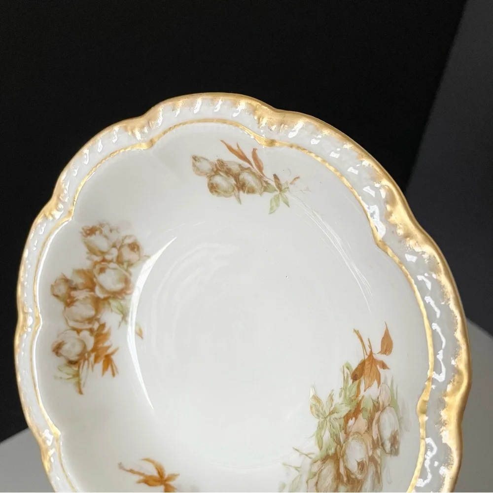 SET of 4 Brown Rose Bowls with Gold Trim 6.25